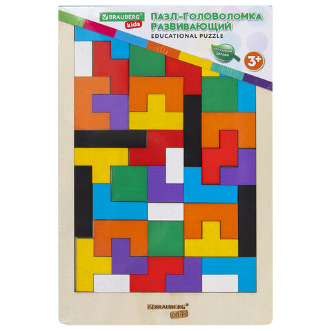 Головоломка развивающая деревянная "Тетрис", цветной, 18х27 см, BRAUBERG KIDS