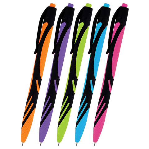 Ручка шариковая автоматическая BRAUBERG ULTRA COLOR NEON, soft-touch, СИНЯЯ, пишущий узел 0,7 мм, ли