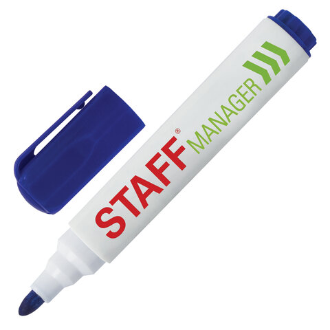 Маркер стираемый для белой доски СИНИЙ, STAFF "Manager" WBM-491, 5 мм, с клипом