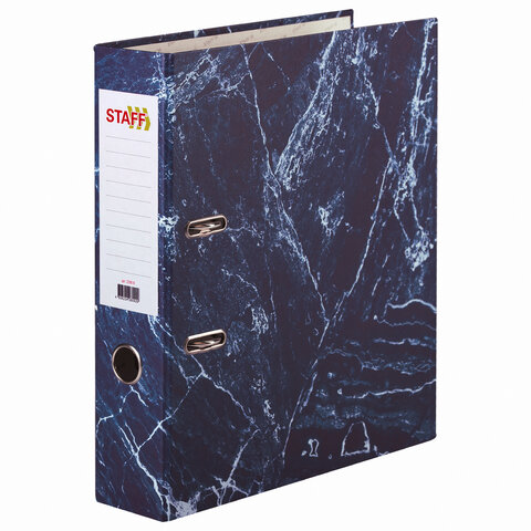 Папка-регистратор STAFF "Basic" БЮДЖЕТ с мраморным покрытием, 70 мм, без уголка, синяя