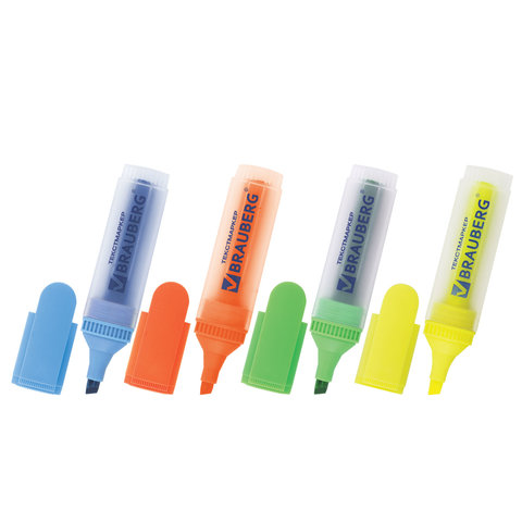 Набор текстовыделителей BRAUBERG 4 шт., АССОРТИ, "FLUO", линия 1-5 мм