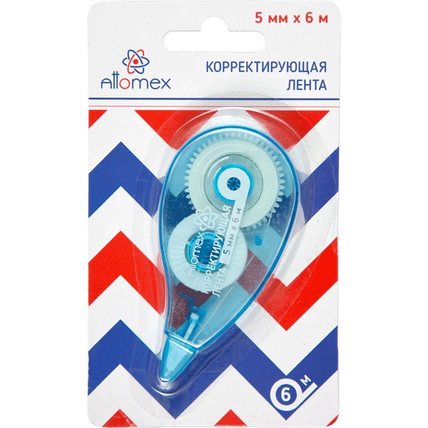 Корректирующая лента "Attomex" 5 ммx06 м, регулировка натяжения ленты, синий прозрачный корпус, фрон