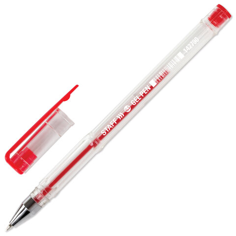 Ручка гелевая STAFF "Basic" GP-789, КРАСНАЯ, корпус прозрачный, хромированные детали, узел 0,5 мм