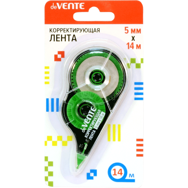 Корректирующая лента "deVENTE" 5 ммx14 м, черно-зеленый полупрозрачный корпус, фронтальный аппликато