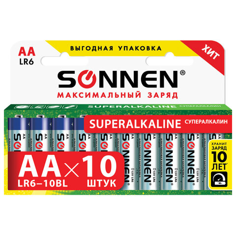 Батарейки SONNEN Super Alkaline, АА (LR6,15А), алкалиновые, пальчиковые